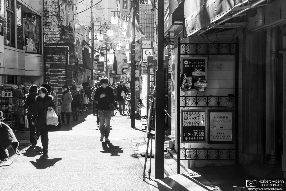 A mid-day winter scene from a typical street in the Shimokitazawa area of Tokyo, Japan. © 2012 Norbert Woehnl Photography.