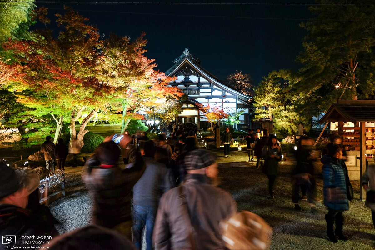 Crowds of visitors arrive for the autumnal illuminations at Kodaiji Temple in Kyoto, Japan. © 2013 Norbert Woehnl Photography.