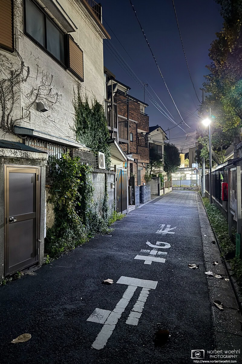 Night scene from a residential backstreet in the Itabashi Ward of Tokyo, Japan. © 2024 Norbert Woehnl Photography.
