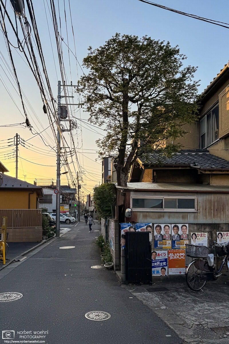 Evening scene in a quiet residential area of the Miyamotocho district in Itabashi, Tokyo. © 2025 Norbert Woehnl Photography.